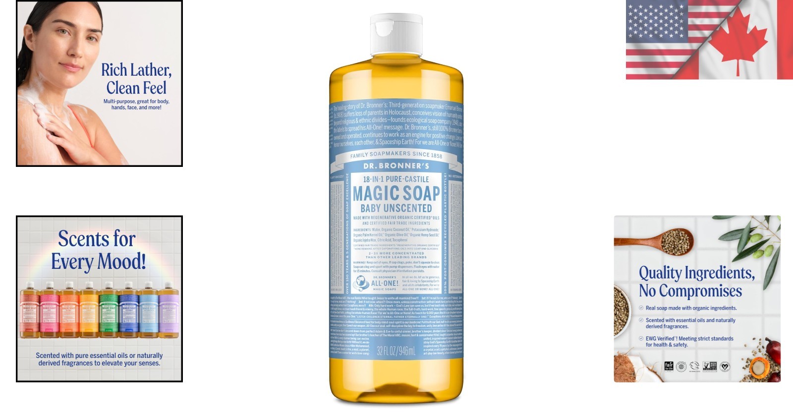 32oz Dr. Bronner’s Pure-Castile Soap – Unscented, Concentrated & Multifunctional