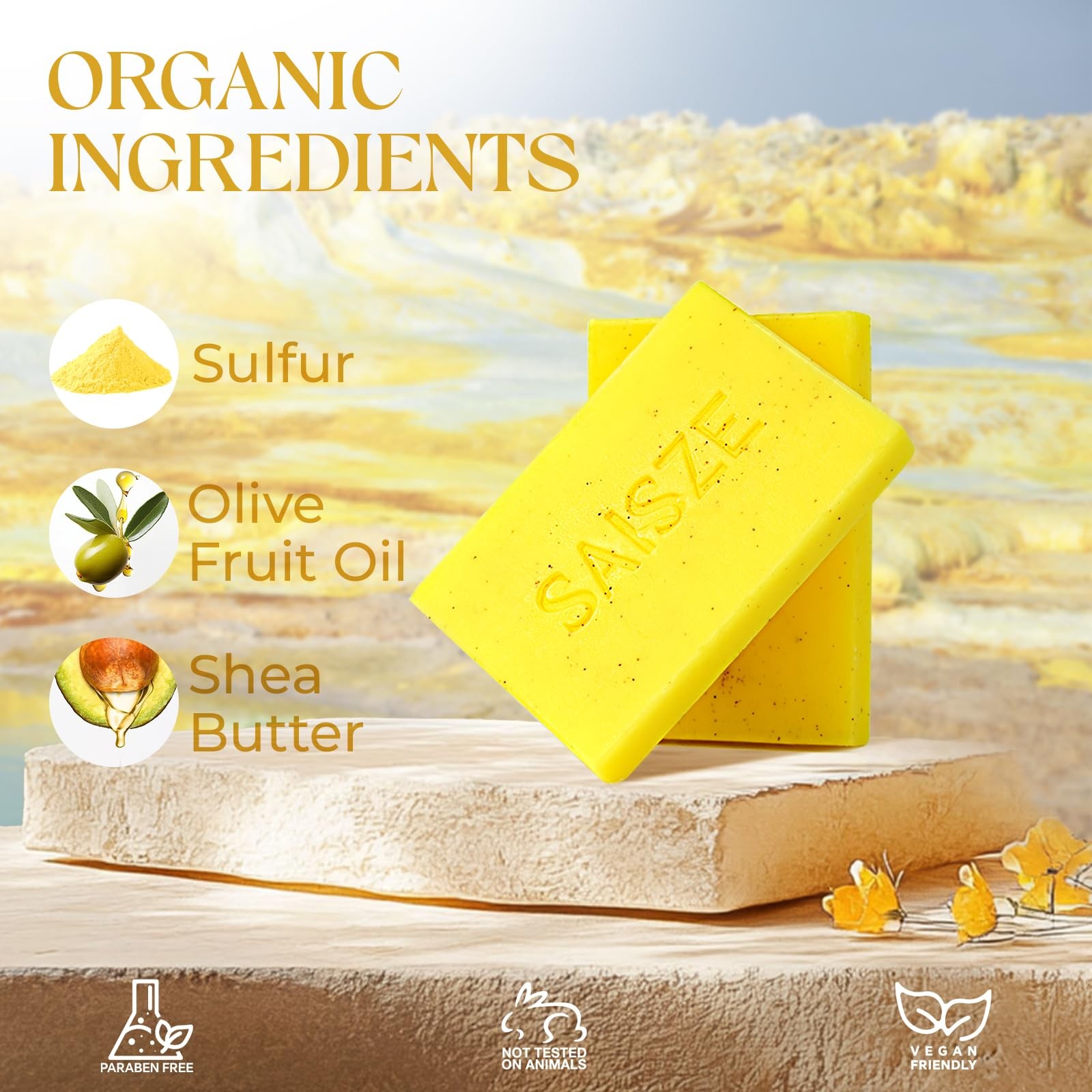 Natural Sulfur Soap Bar for Acne Blackheads & Blemishes 4 oz Pack of 2
