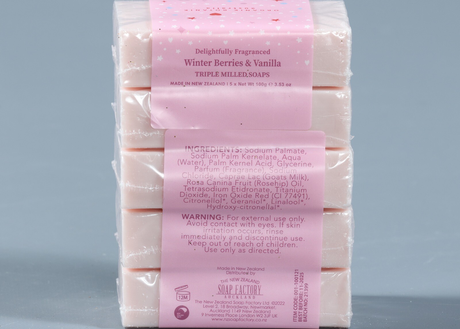 ORGANIK BOTANIK AUSTRALIA WINTER BERRIES & VANILLA Triple Milled Bars Soap 5x3oz