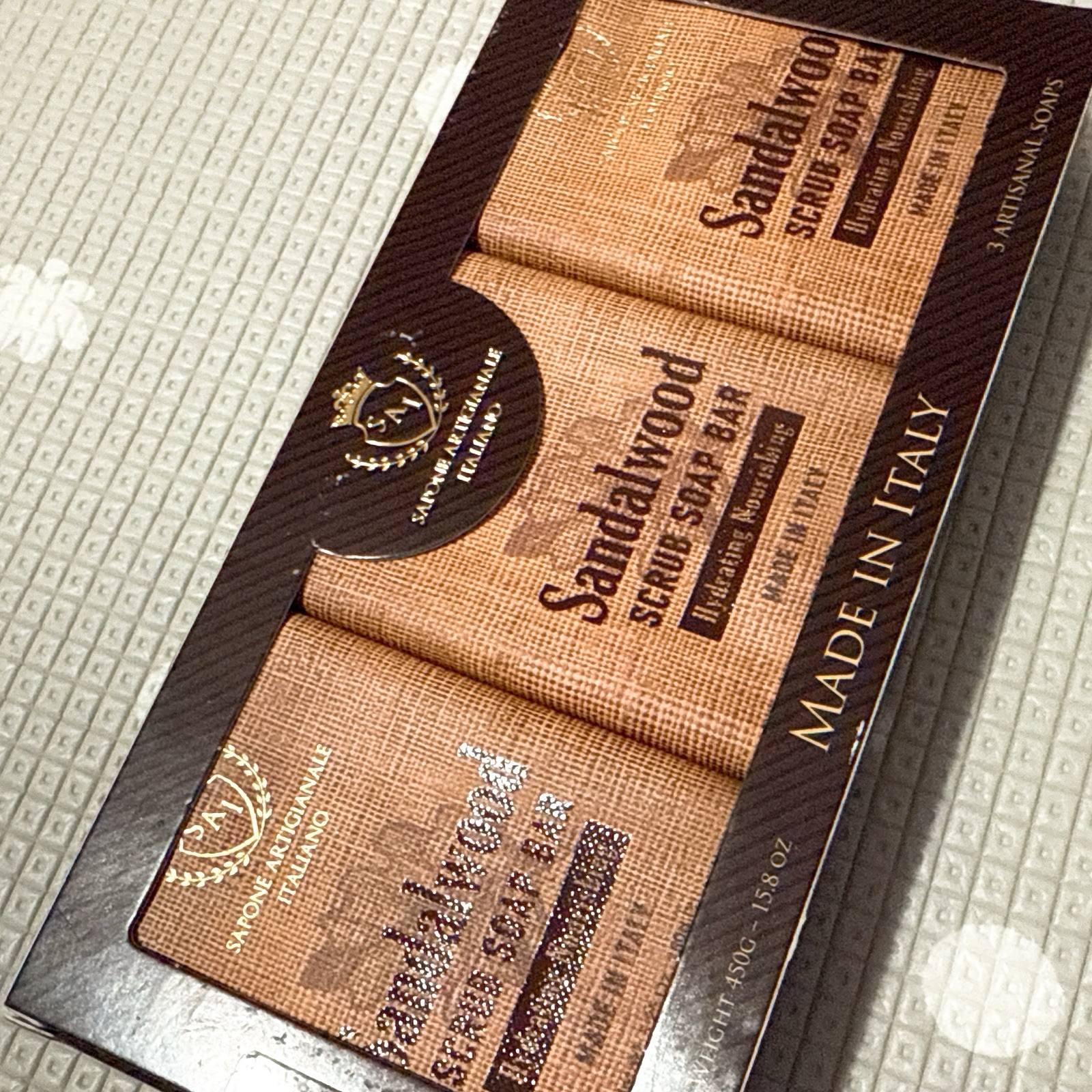 3x Sai Sapone Artigianale Italiano Sandalwood Face & Body Crub Soap