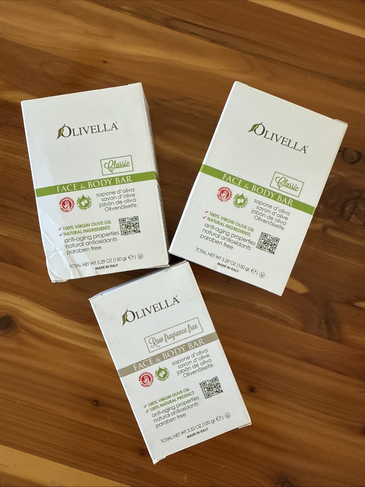 Olivella 100% Virgin Olive Oil Bars 2 5.29oz Classic 1 3.52oz Raw Fragrance Free