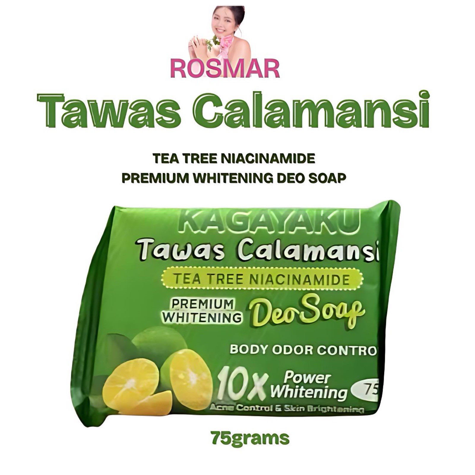 Rosmar Kagayaku Tawas Calamansi Tea Tree Niacinamide DEO SOAP 5X 75g