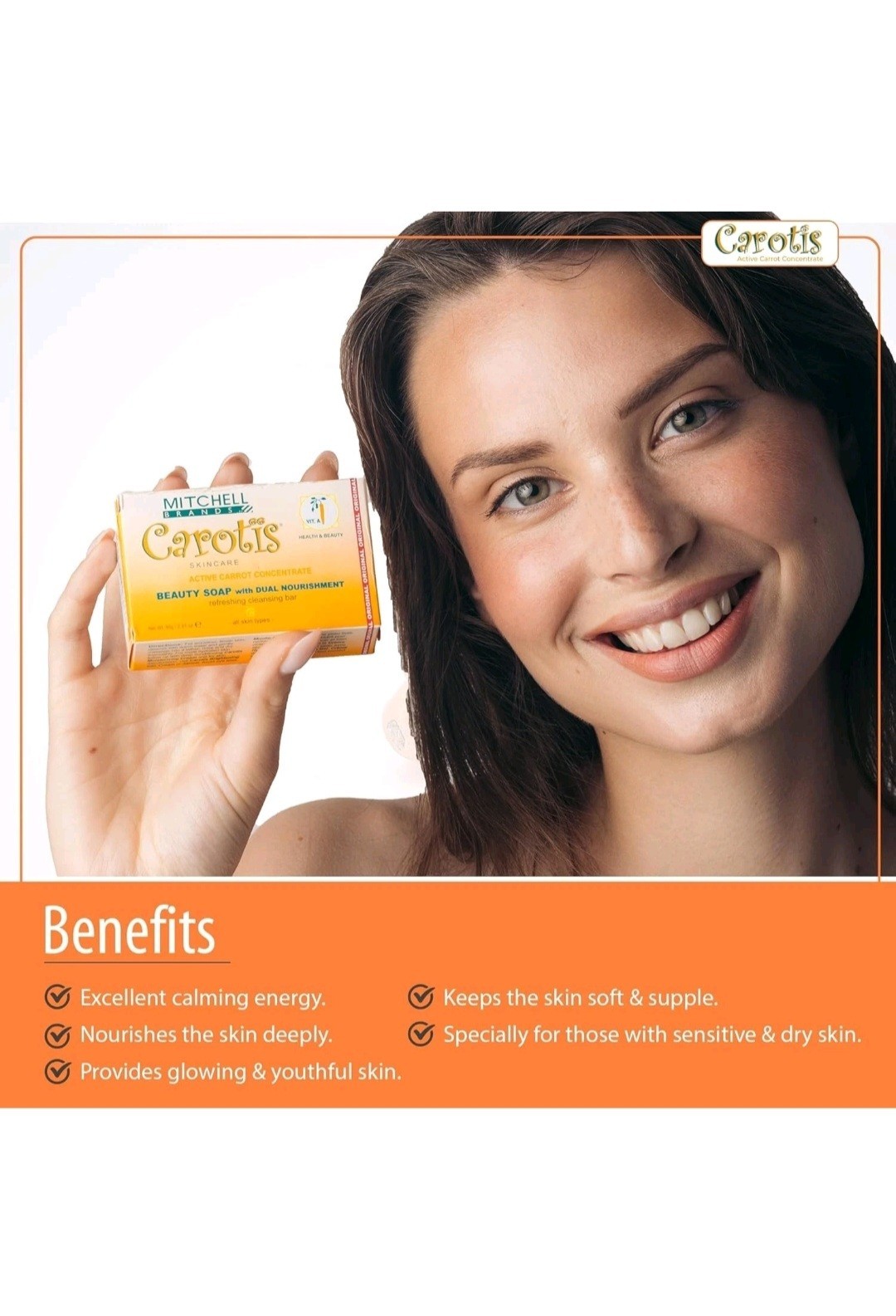 Carotis Beauty Soap with Carrot Oil Dual Nourishment for Body & Face, 80g