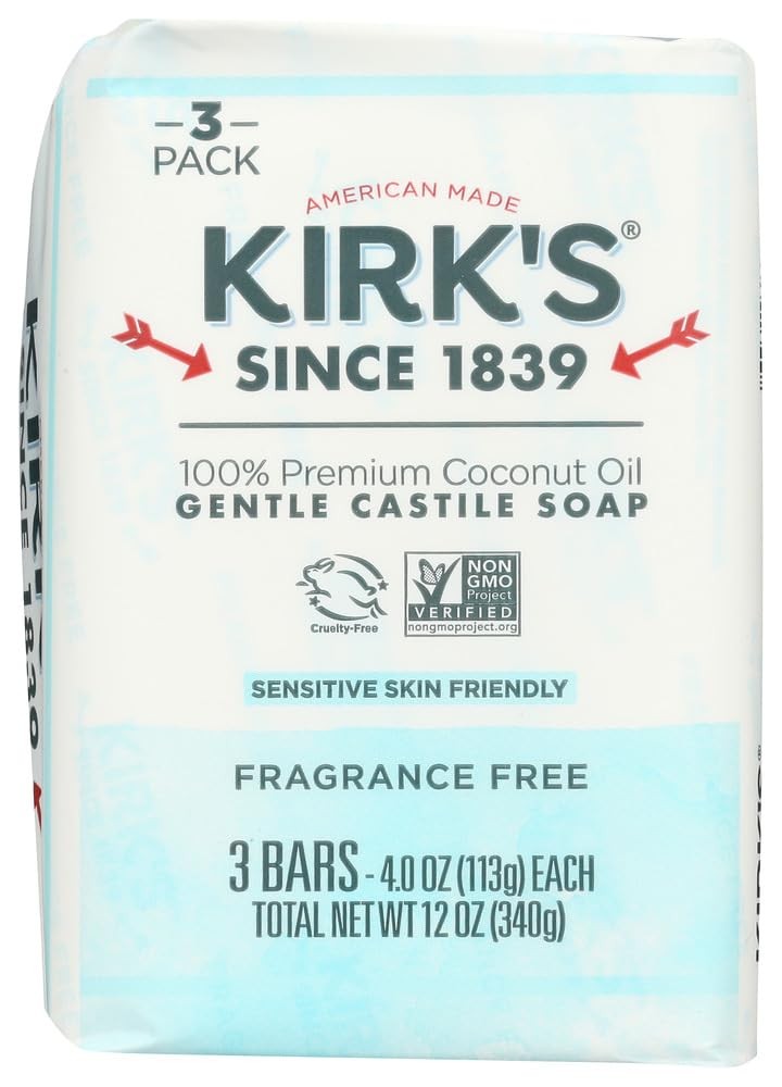 Kirks Natural Soap Bar – Coco Castile – Fragrance Free – 1 Count (Pack of 4)