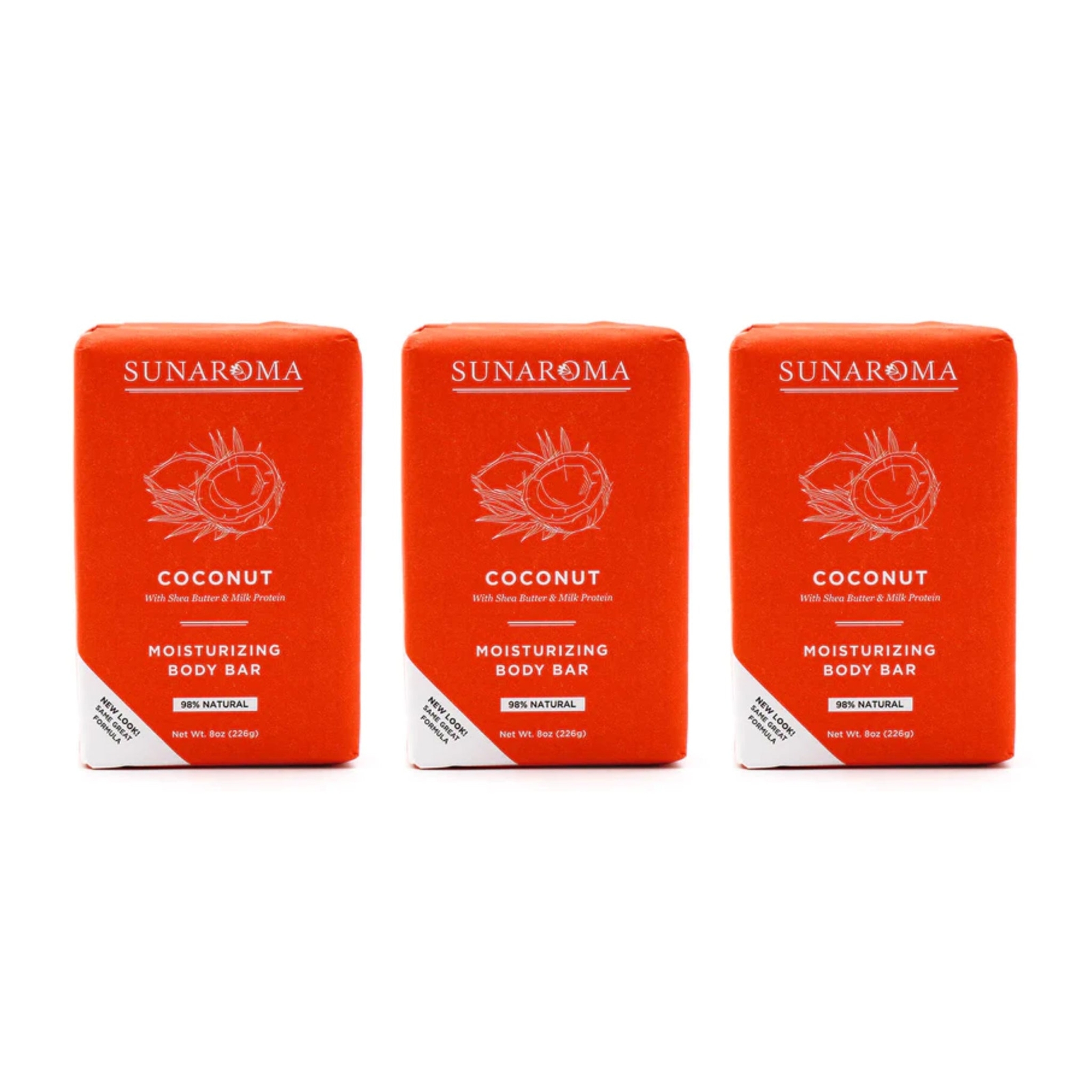 Sunaroma Moisturizing Body Bar Coconut Shea Butter Milk Protein 8oz (Pack of 3)