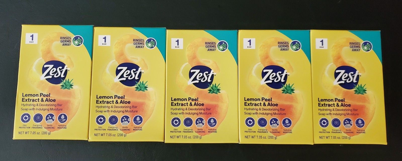 (5) Zest Lemon Peel Extract & Aloe Hydrating & Deodorizing Bar Soap 7.05oz