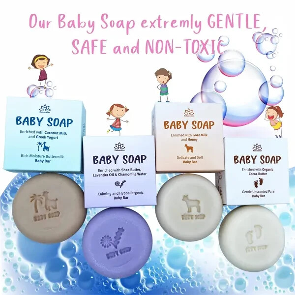 Set of 4 Organic Baby Soap Bars – All-Natural Cold Process Soap – Handmade in US