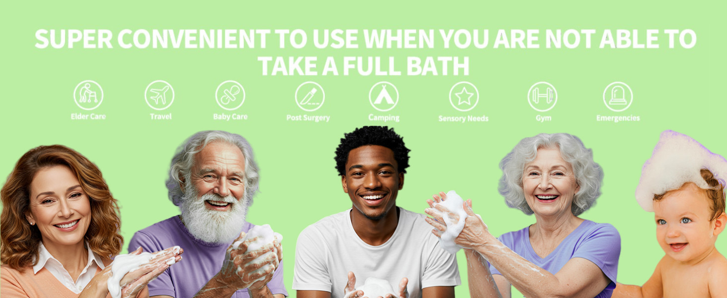 Rinse Bath Wipes(25 counts),Disposable No Rinse Body Wash,More Convenient to