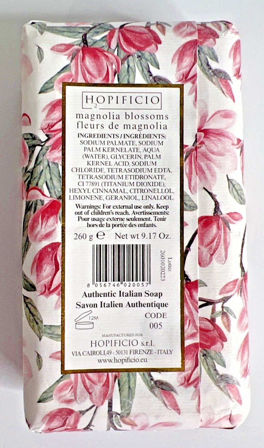 Hopificio Magnolia Blossoms Triple Milled Bar Soap 9.17 oz Italy New