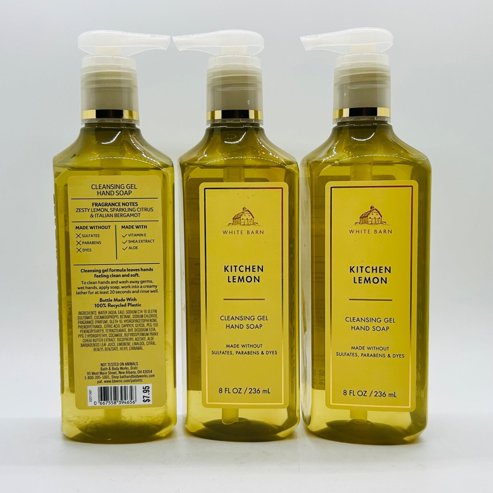 3-Pack Bath & Body Works KITCHEN LEMON Cleansing Gentle Gel Hand Soap 8 fl.oz