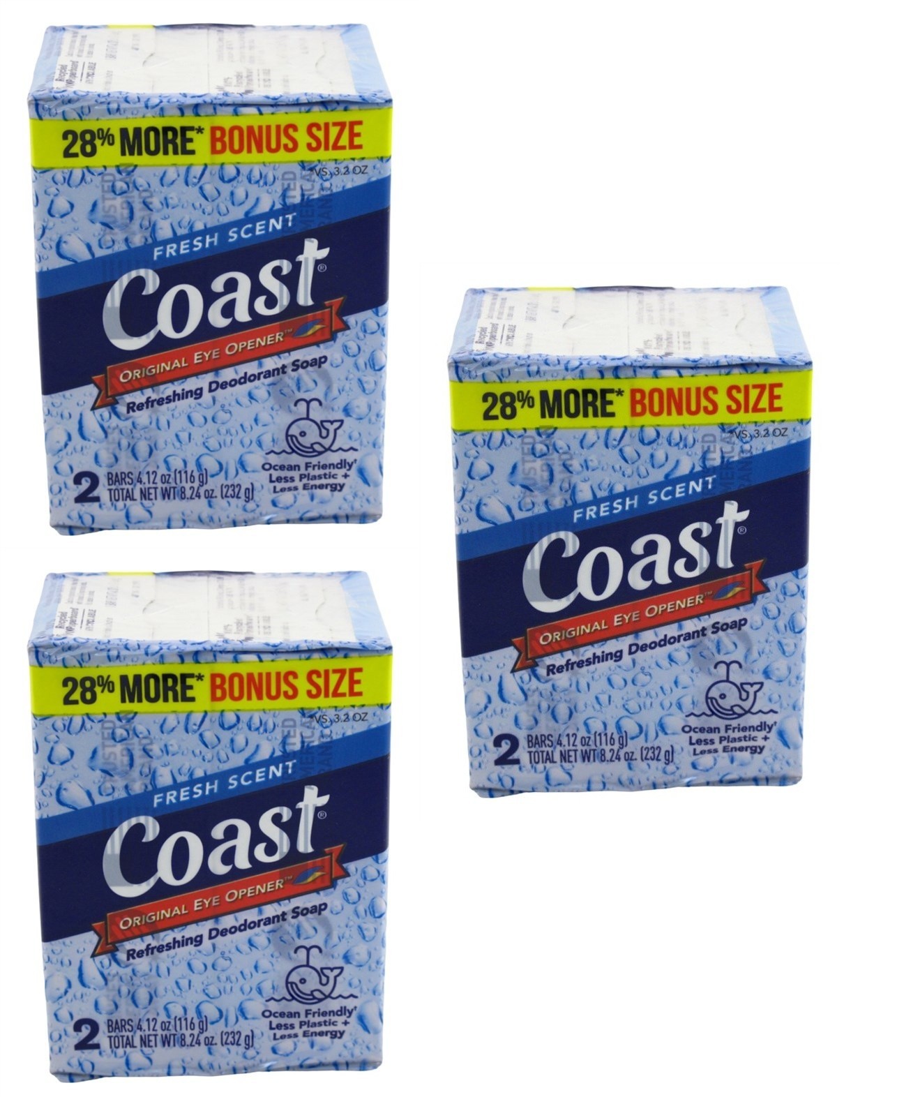 BL Coast Bath Bars Fresh Scent 4.12oz 2 Count Bonus Size X 3 Packs