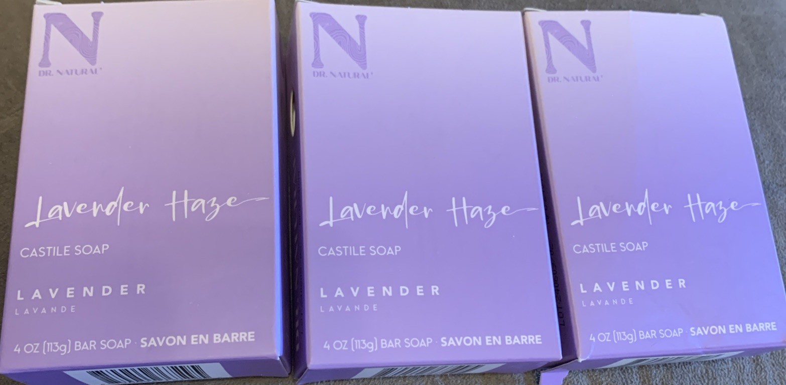 3 Bars- DR Natural’s LAVENDER HAZE Castile Soap 4 oz Each All Natural Dye Free