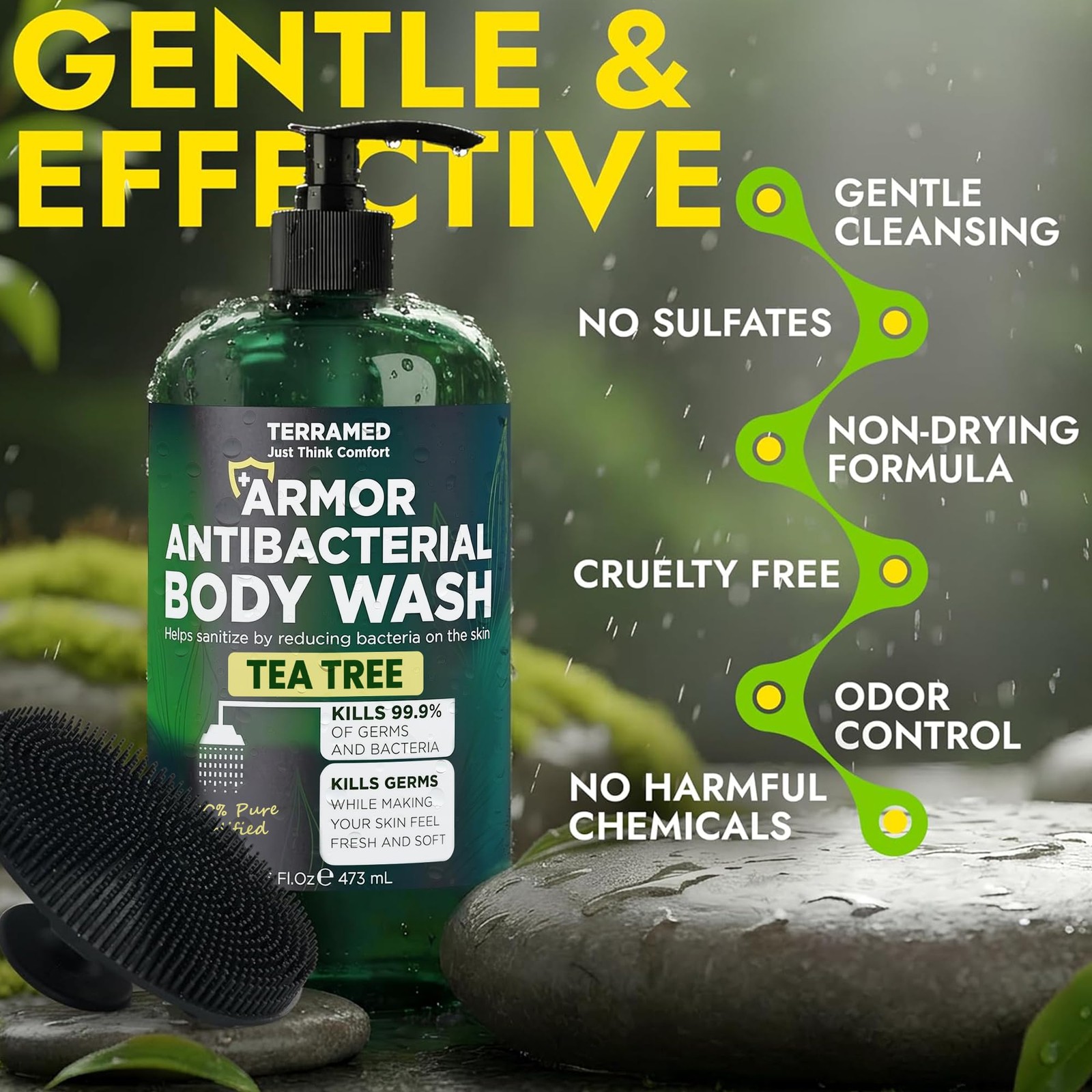 Antibacterial Body Wash with Tea Tree Oil | 16 Fl Oz (Pack of 1), White