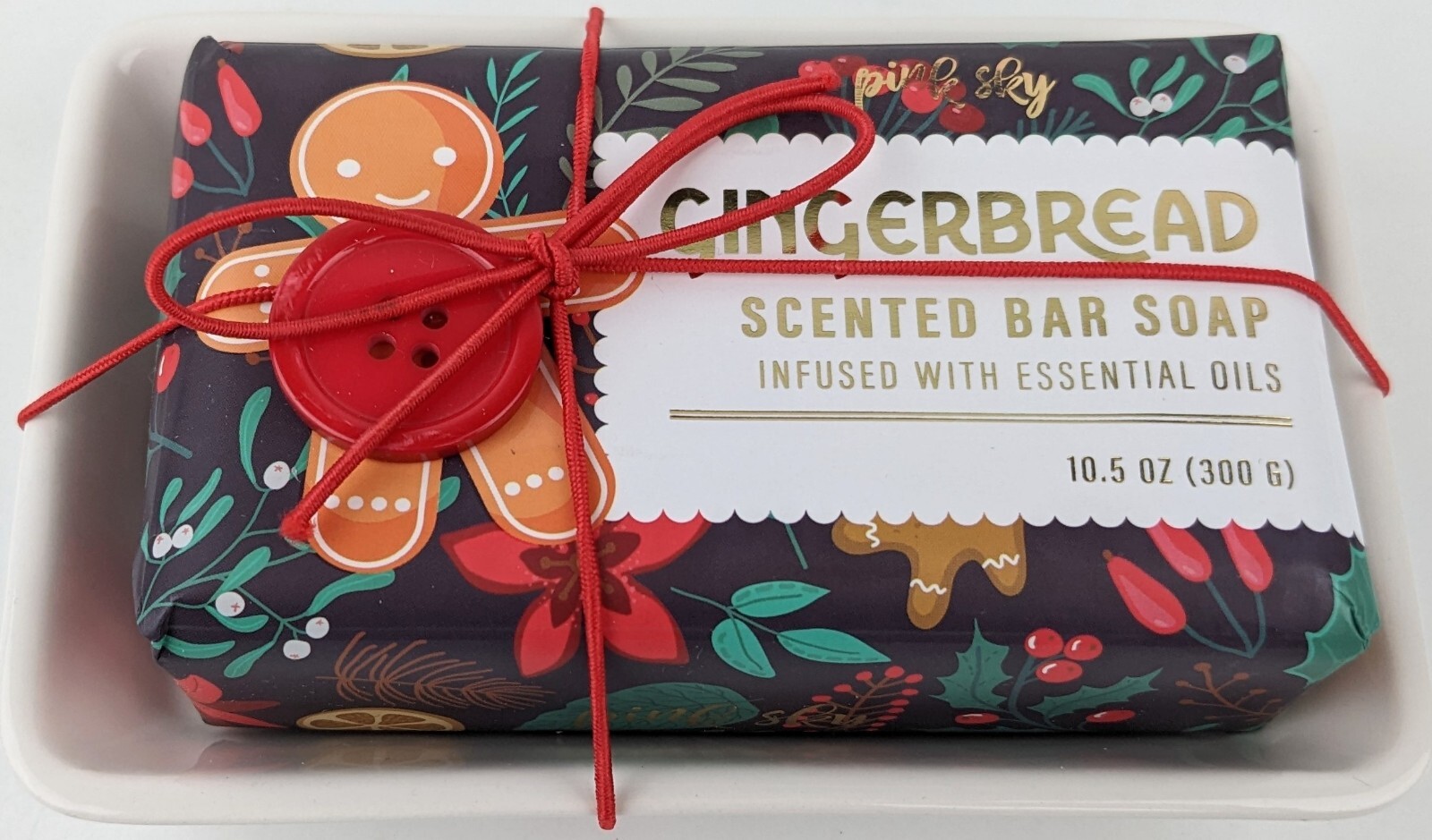 Pink Sky Gingerbread Scented Bar Soap with Soap Dish Holiday Gift Set