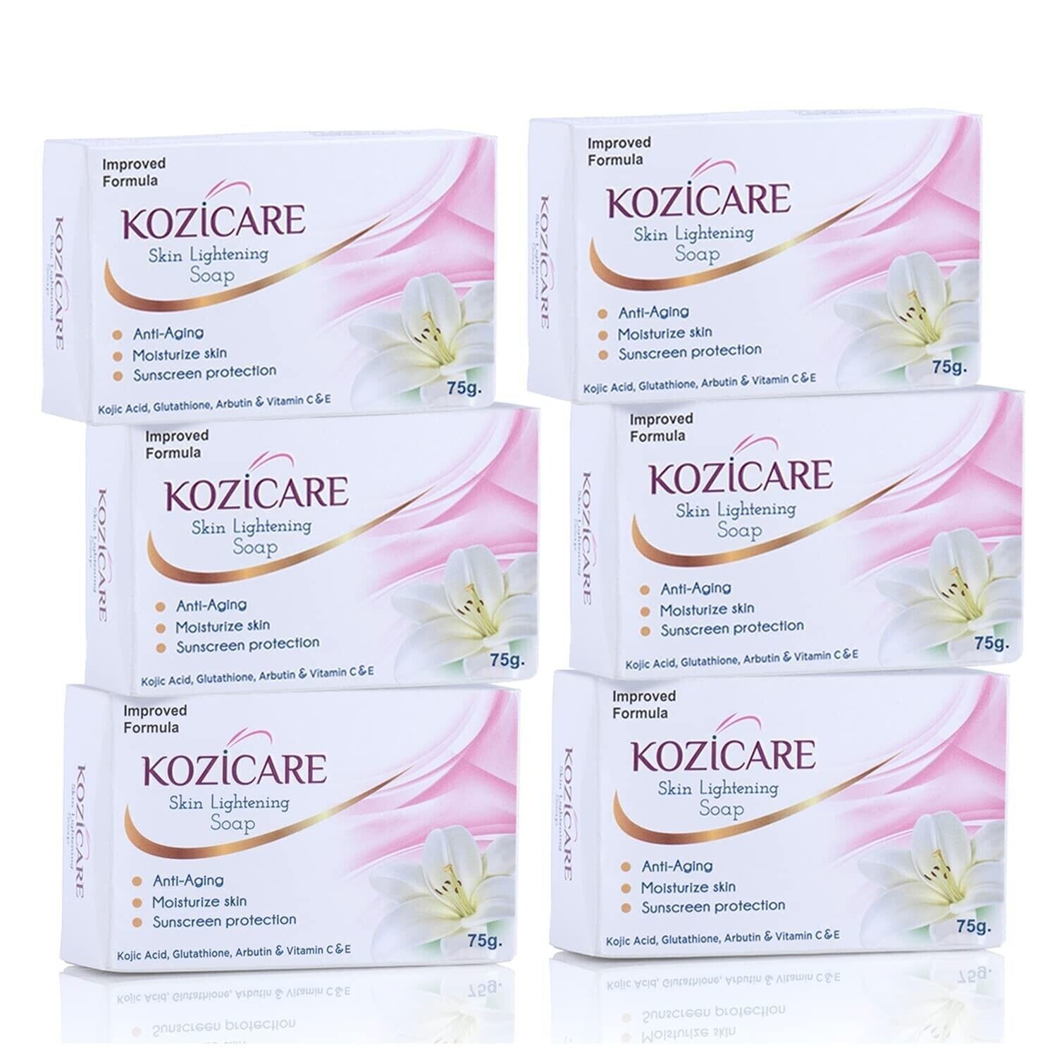 Kozicare Skin Lightening Soap with Kojic Acid & Glutathione – 75g ( Pack of 6 ).
