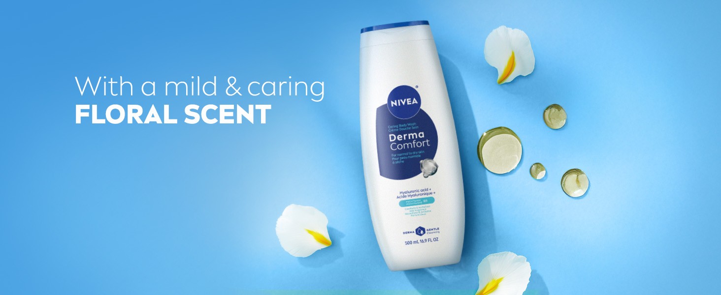 Derma Comfort Caring Body Wash for Normal to Dry Skin, Body Wash with Hyaluronic