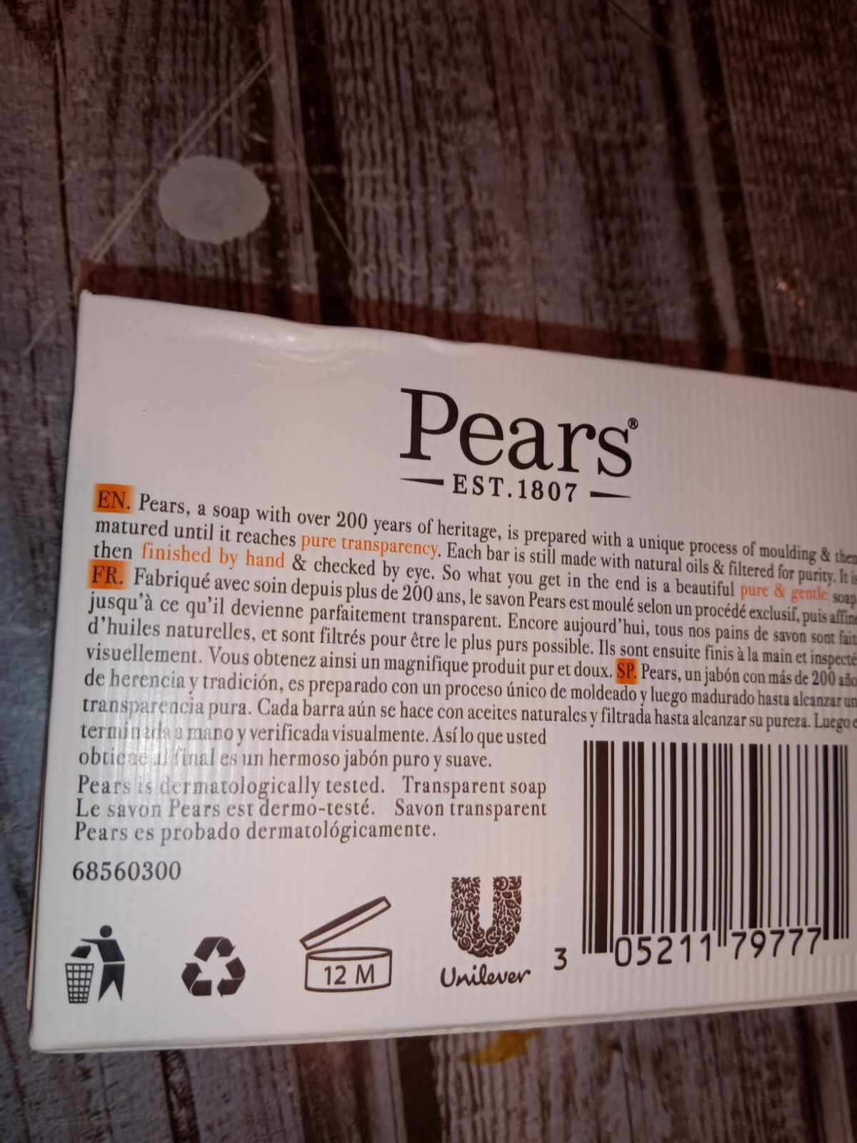 Pears Pure & Gentle Care Transparent Bar Soap Plant Oils Original Amber 3.5oz
