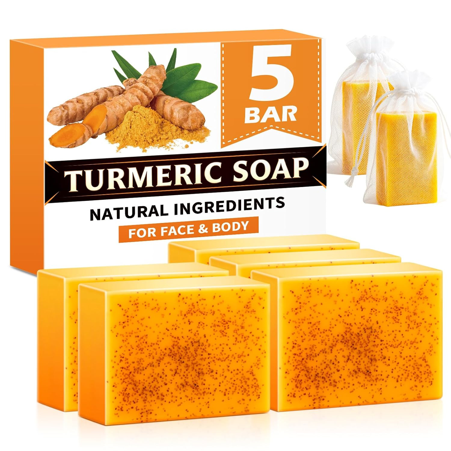 Treeroot 5 Pack Turmeric Soap, 80G Kojic Acid and Turmeric Soap Bar, Gently Clea