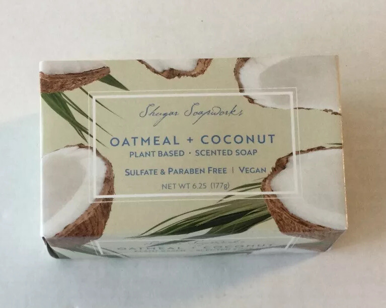 Lot of 2 Shugar Soapworks Oatmeal Coconut Vegan Plant Base Soap 6.25oz New
