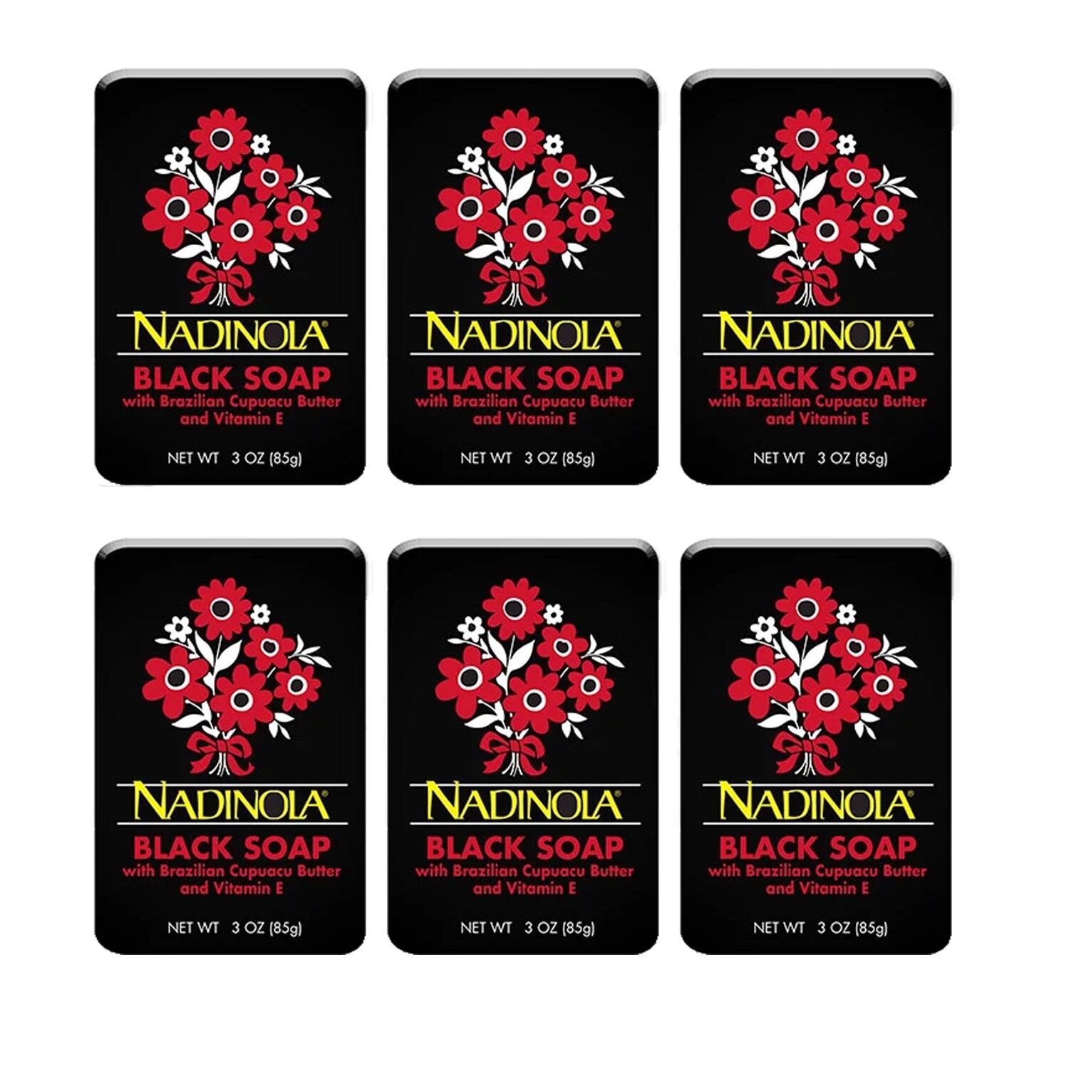 Nadinola Black Soap Bar with Vitamin E, Cupuacu Butter 3oz Each Bar – 6 Pack