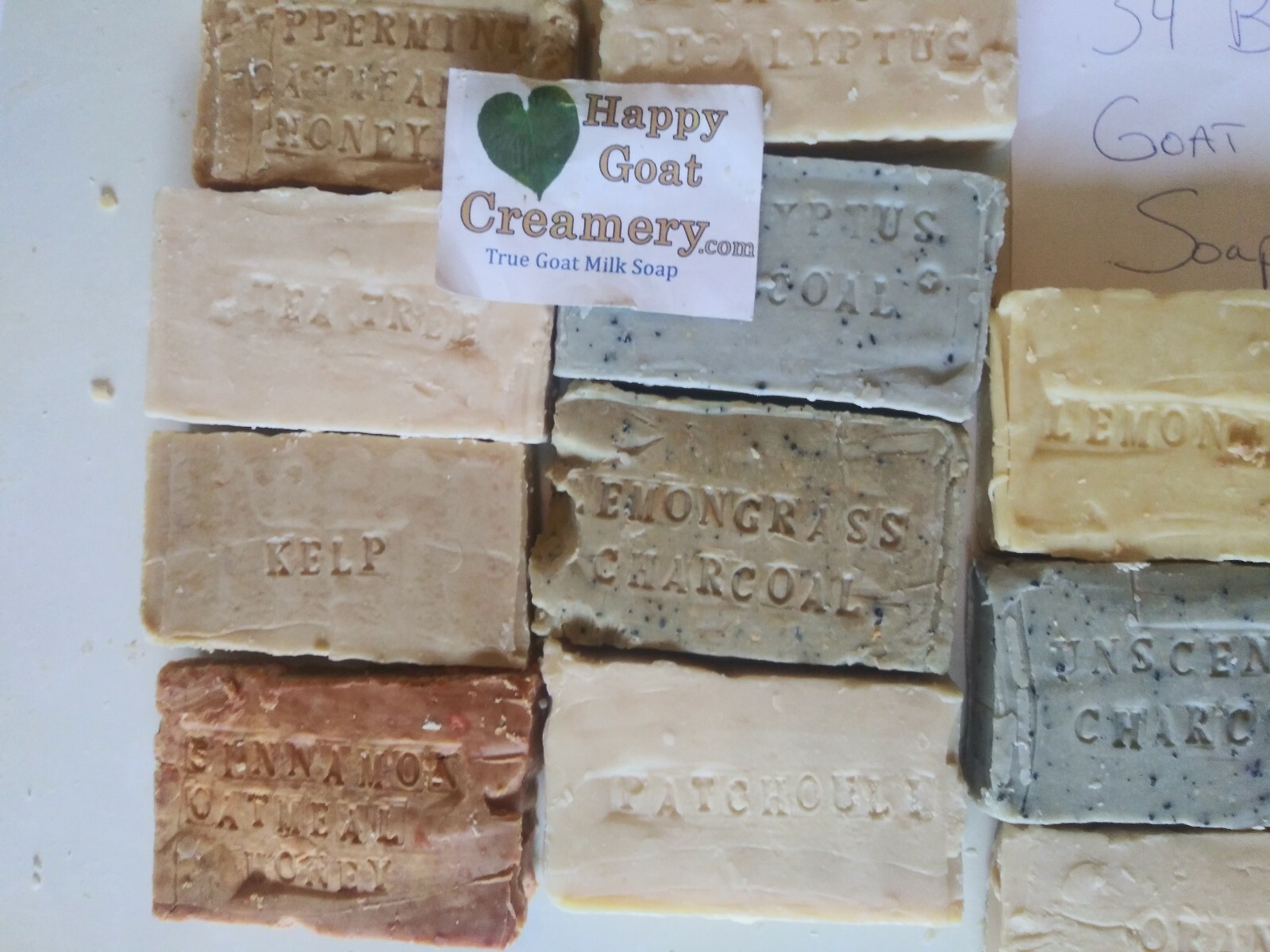34 BARS GOAT MILK SOAP HAPPY GOAT CREAMERY LOTS OF BARS ALL DIFFERENT TYPES SOAP