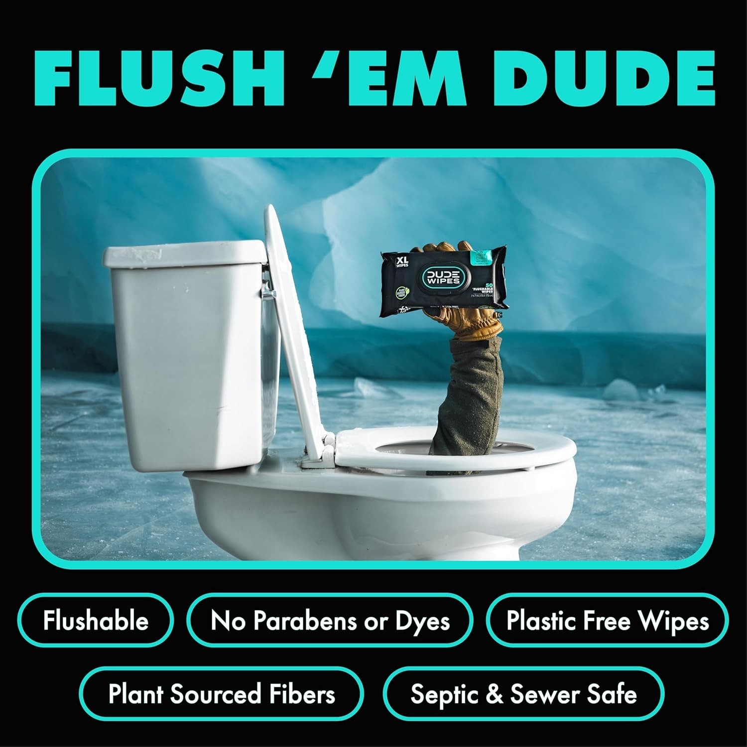 DUDE Mint Chill Flushable Wipes – 48 Count – Soothing & Eco-Friendly Cleansing