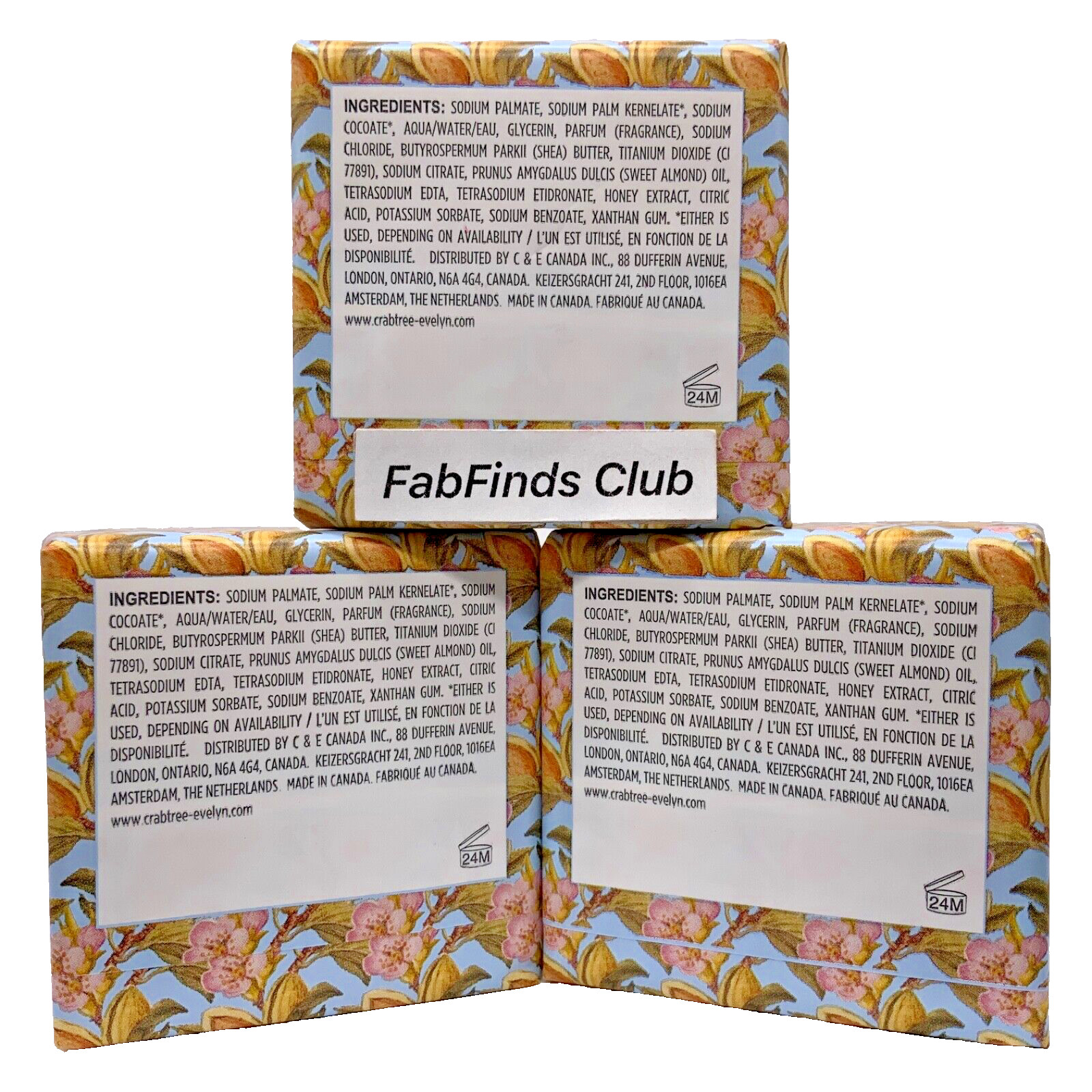Crabtree & Evelyn Almond and Honey Bar Soap Triple Milled 10.5oz (3×3.5oz)