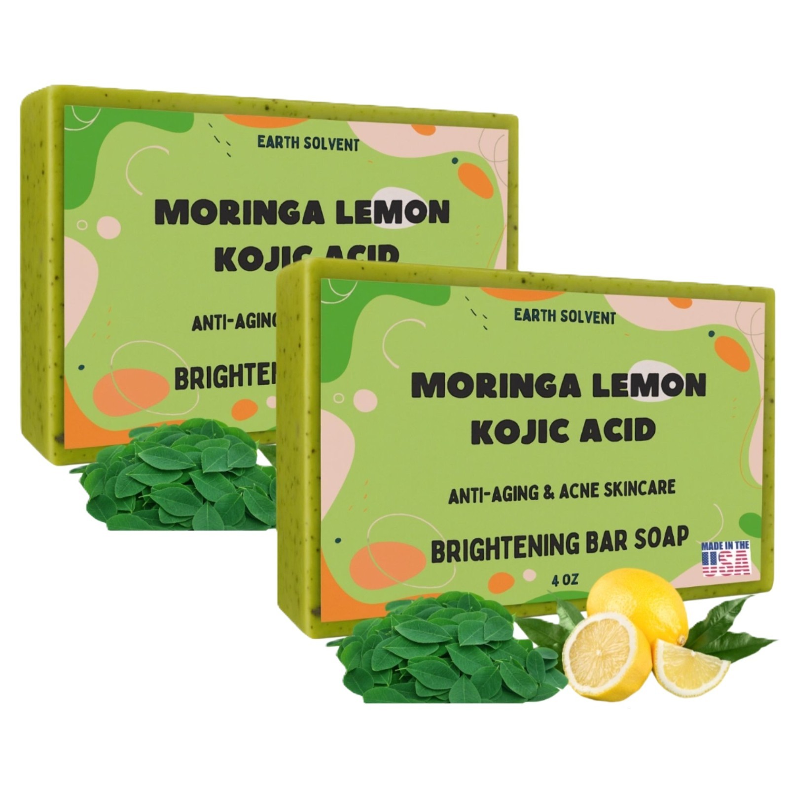 Moringa Lemon Kojic Acid Brightening Bar Soap for Acne, Wrinkles & Anti Aging