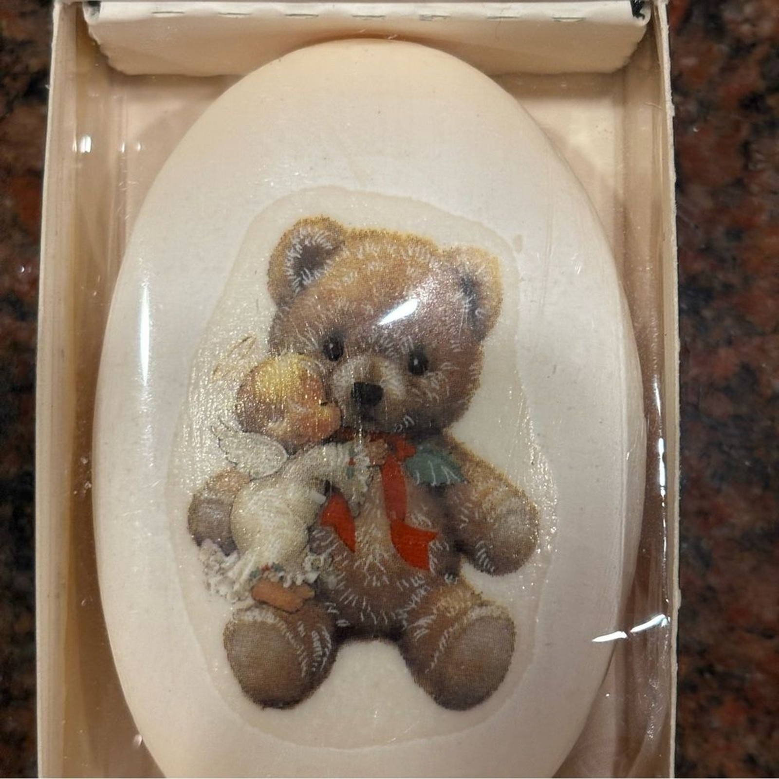 Vintage Lasting Impressions Picture Soap Art Christmas Bear & Angel Toy 3 oz