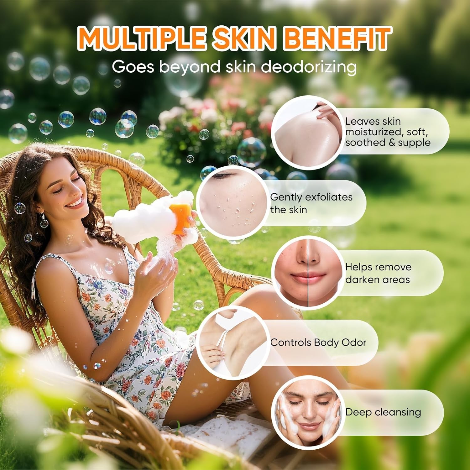 5/3x Natural Persimmon Soap Bar Skin Odor Control Deodorant Soap for Men & Women