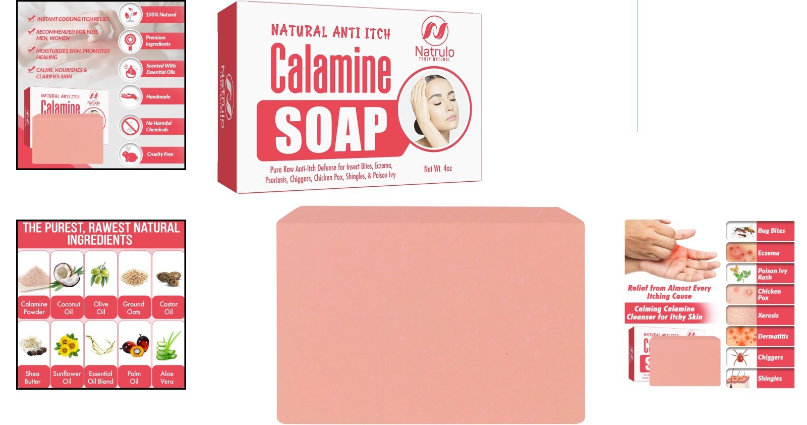 Natural Calamine Itch Relief Soap Bar – Soothing for Eczema & Insect Bites, 4oz