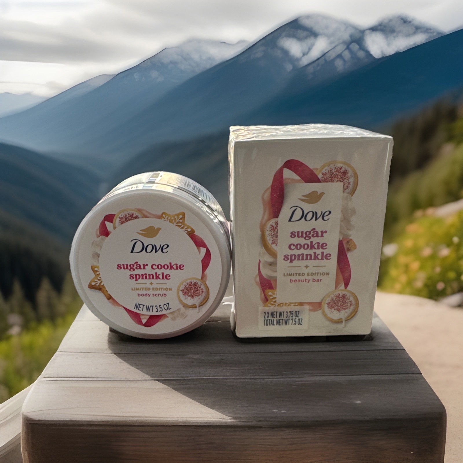 2PK Dove Limitd Edition SUGAR COOKIE SPRINKLE Bar Soap 7.5oz@ & Body Scrub 3.5oz