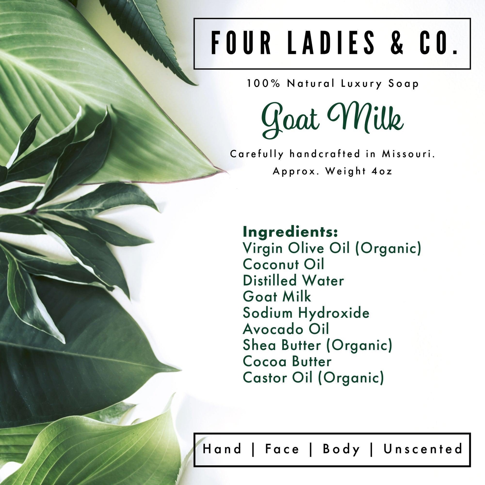 Goat Milk Bar Soap | Made with Goat Milk | Hand | Face | Body | Unscented
