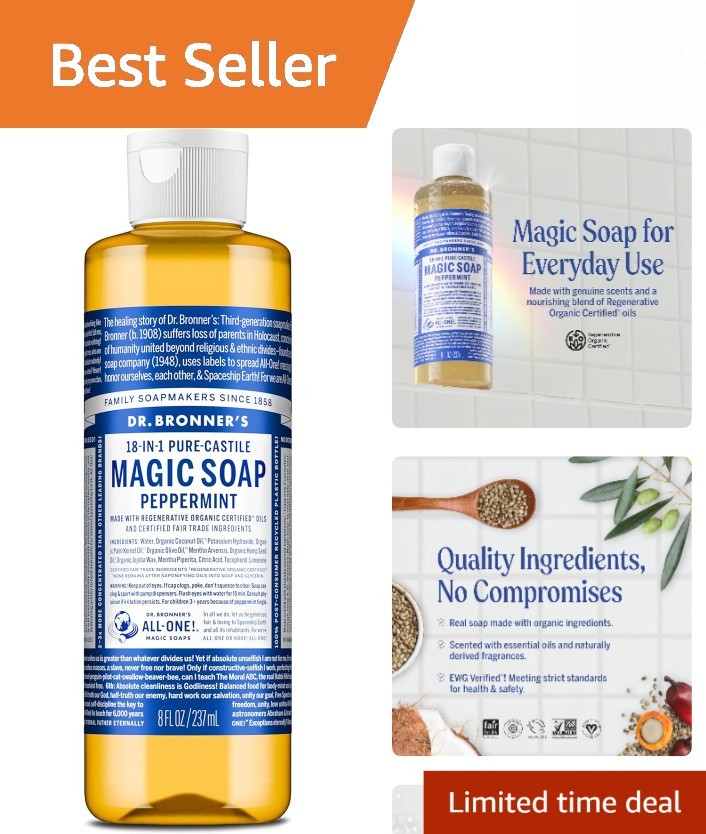 Gentle Peppermint Pure-Castile Soap 8oz – Made with Organic Oils & Fair Trade