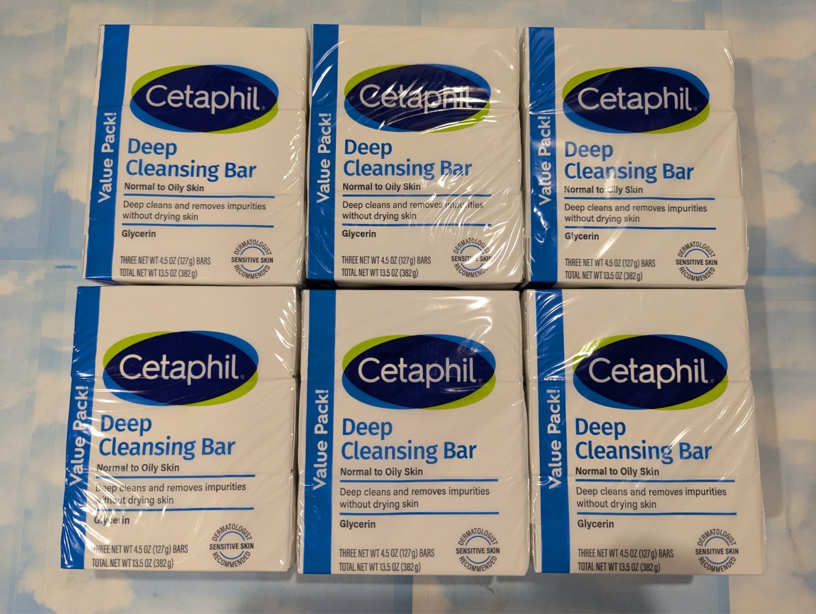 LOT (6) CETAPHIL DEEP CLEANSING BAR SOAP NORMAL OILY SKIN 3-4.5 OZ/PACK 18 BARS