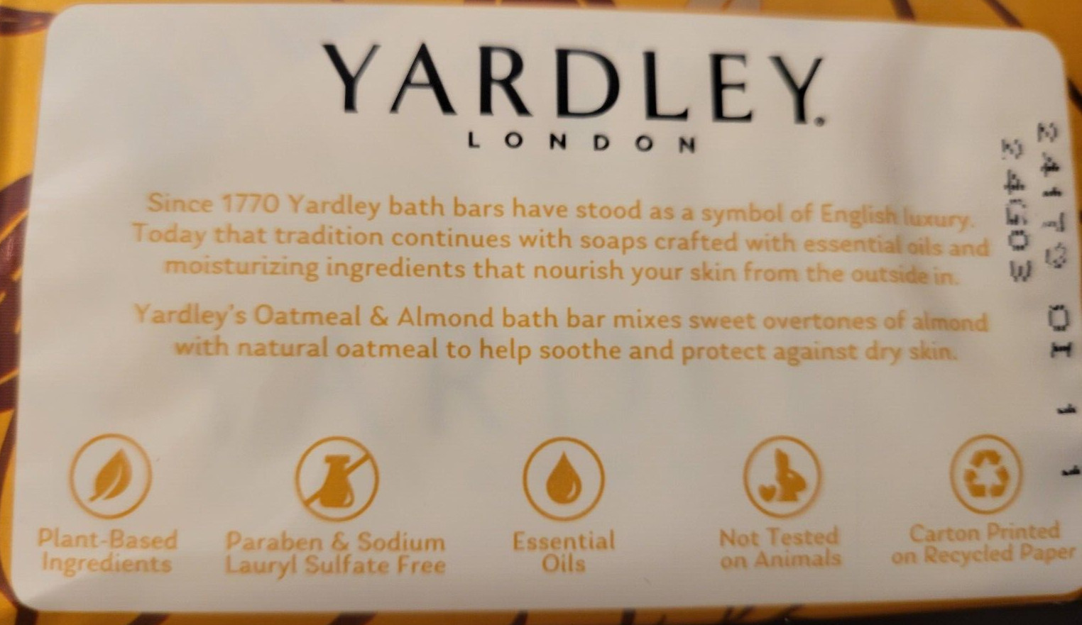 Yardley Oatmeal & Almond Nourishing Bath Bars 2 Pack 4 Oz Each Bar (New) DC