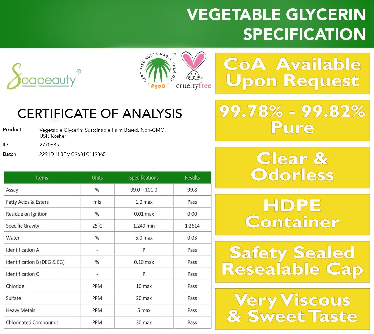 Vegetable Glycerin USP Grade Non-GMO Natural | Cosmetic Products, Skin, Hair …