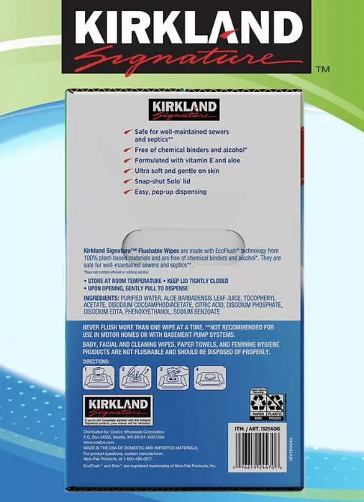 Kirkland Signature Moist Flushable Wipes, Unscented, 640 Wipes