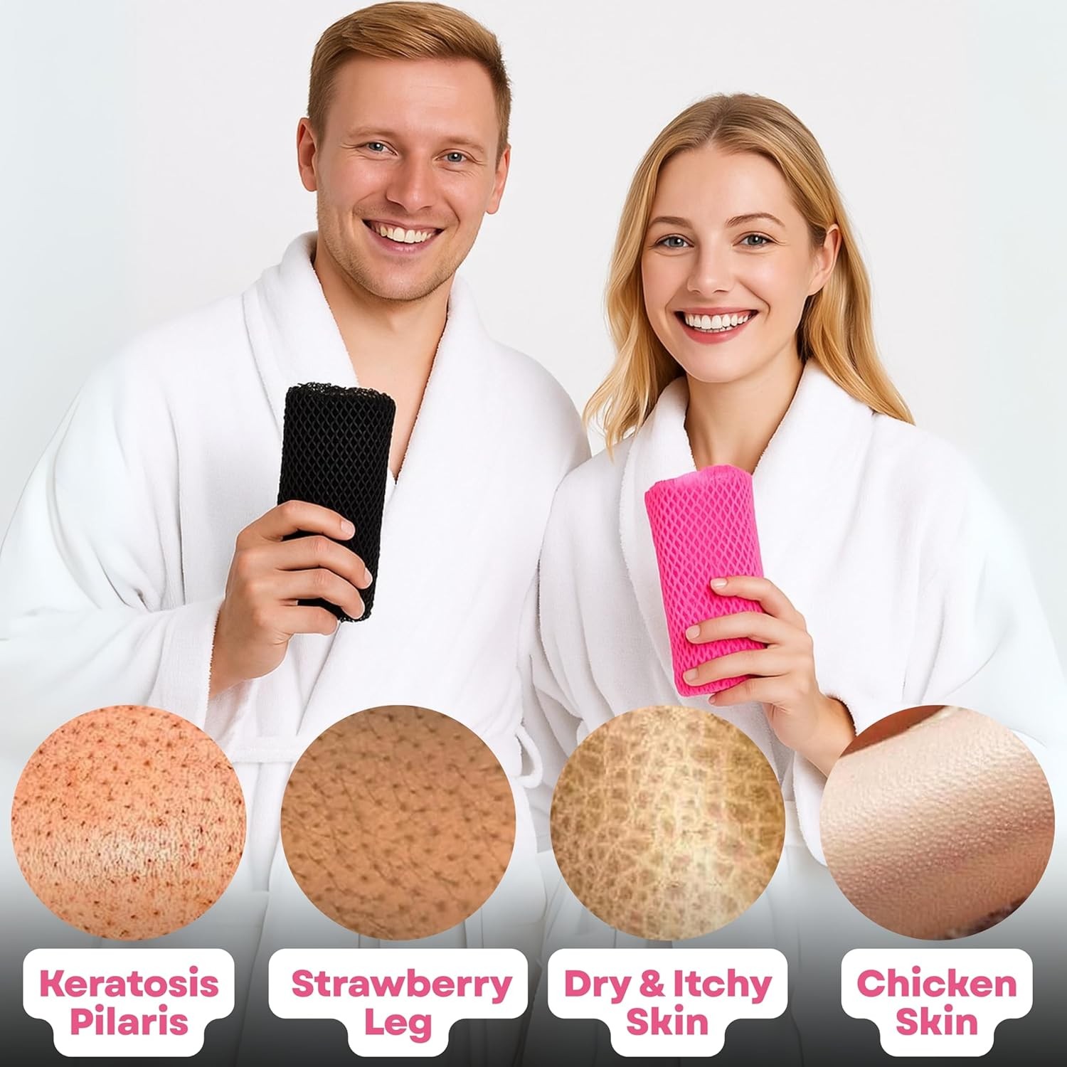 Premium 2X African Net Sponge Authentic Exfoliating Body Black and Fuchsia
