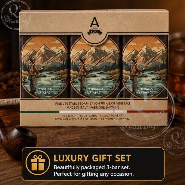 Alchimia Tobacco Vegetable Soap Gift Set 3 Bars Made in Italy 15.9 oz Luxury Set