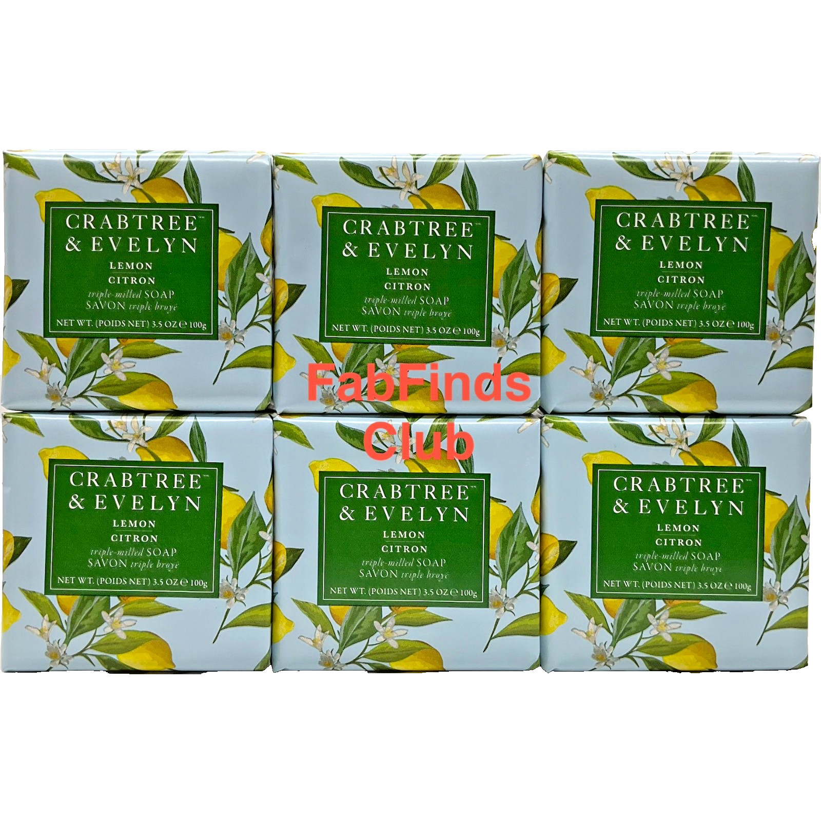 Crabtree & Evelyn Lemon Bar Soap Triple Milled 21oz (6×3.5oz) 6pc Set