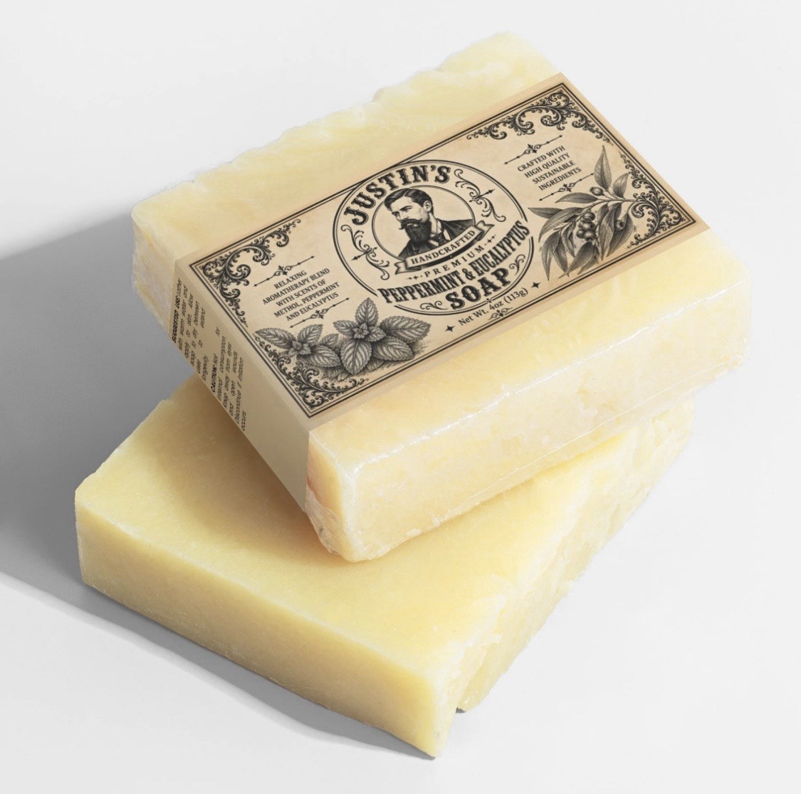 Justin’s Handcrafted Premium Peppermint & Eucalyptus Body Bar Soap, 4 oz