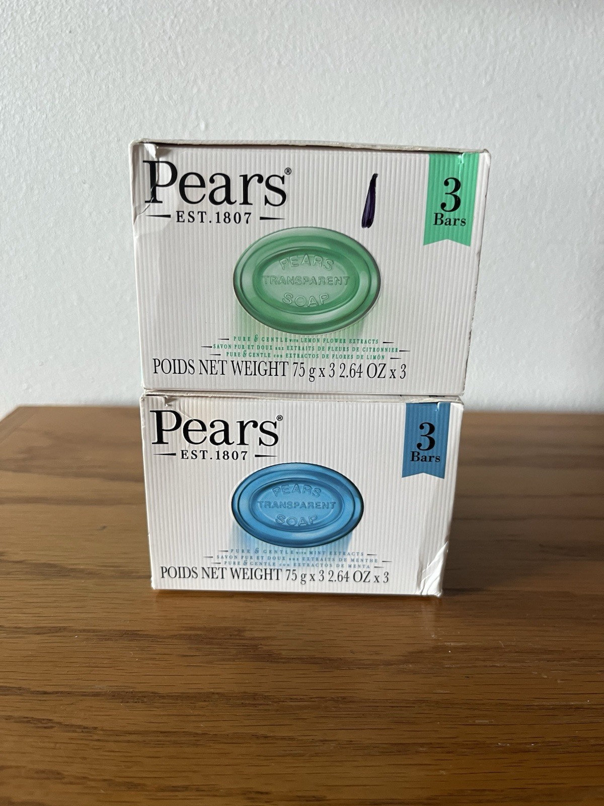 Pears Soap Bundle 1 Box W/Lemon Flower Extract & 1 Box W/ Mint Extracts 2.64 OZ