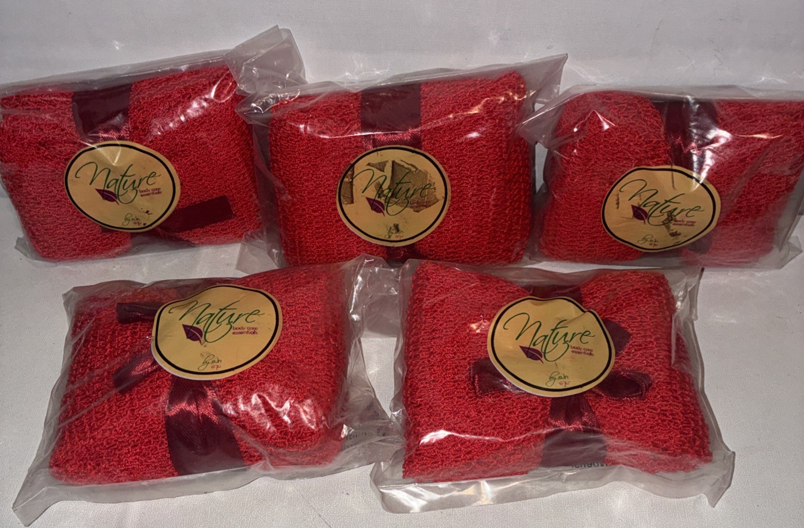 Lot If 5-African Net Body Sponge To Remove Dead Skin And Exfoliate Bath ( Red )