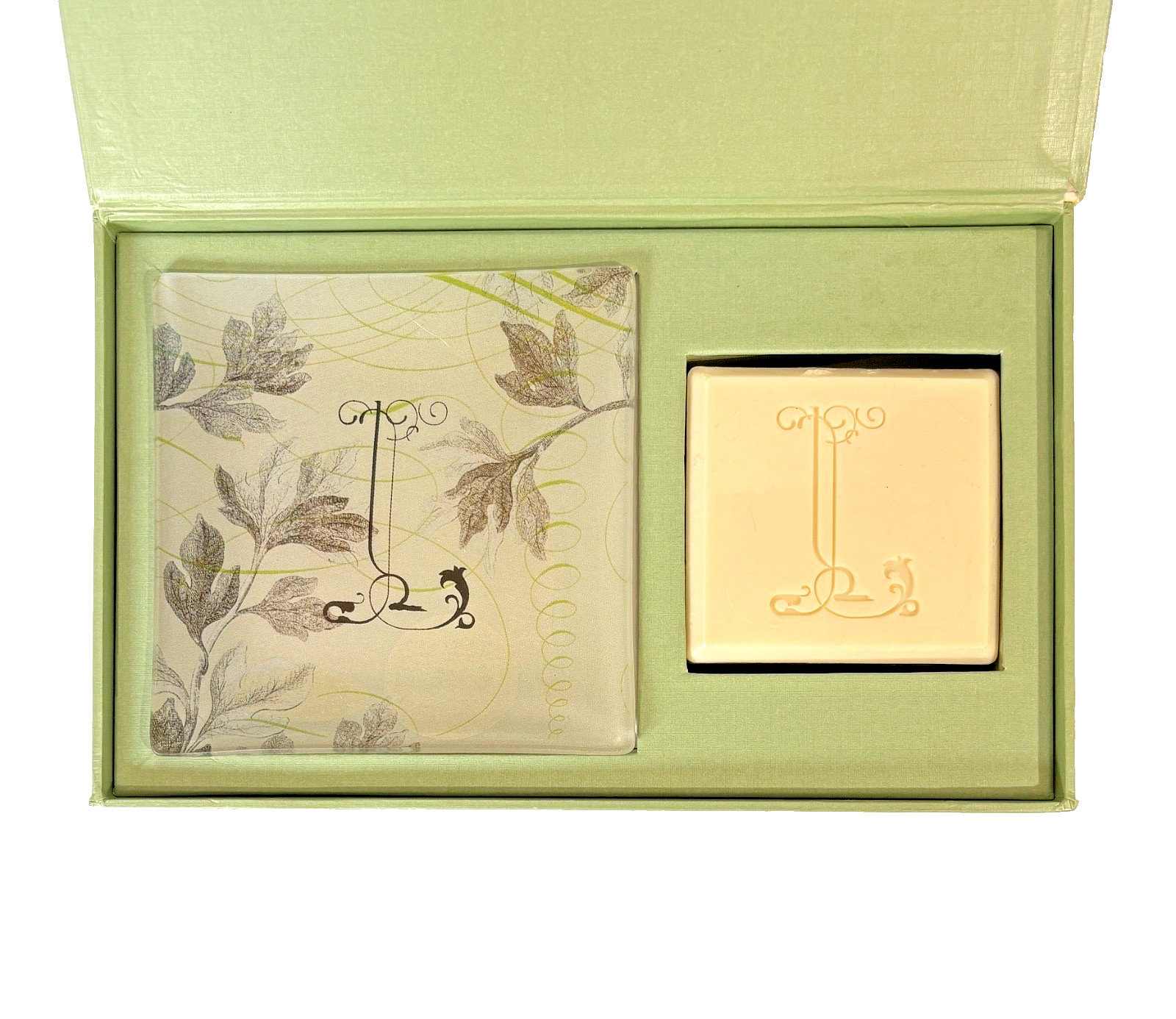 Fringe Studio Tray & Soap L Monogram Milled Scented 5 oz Bar Glass Dish Gift NEW