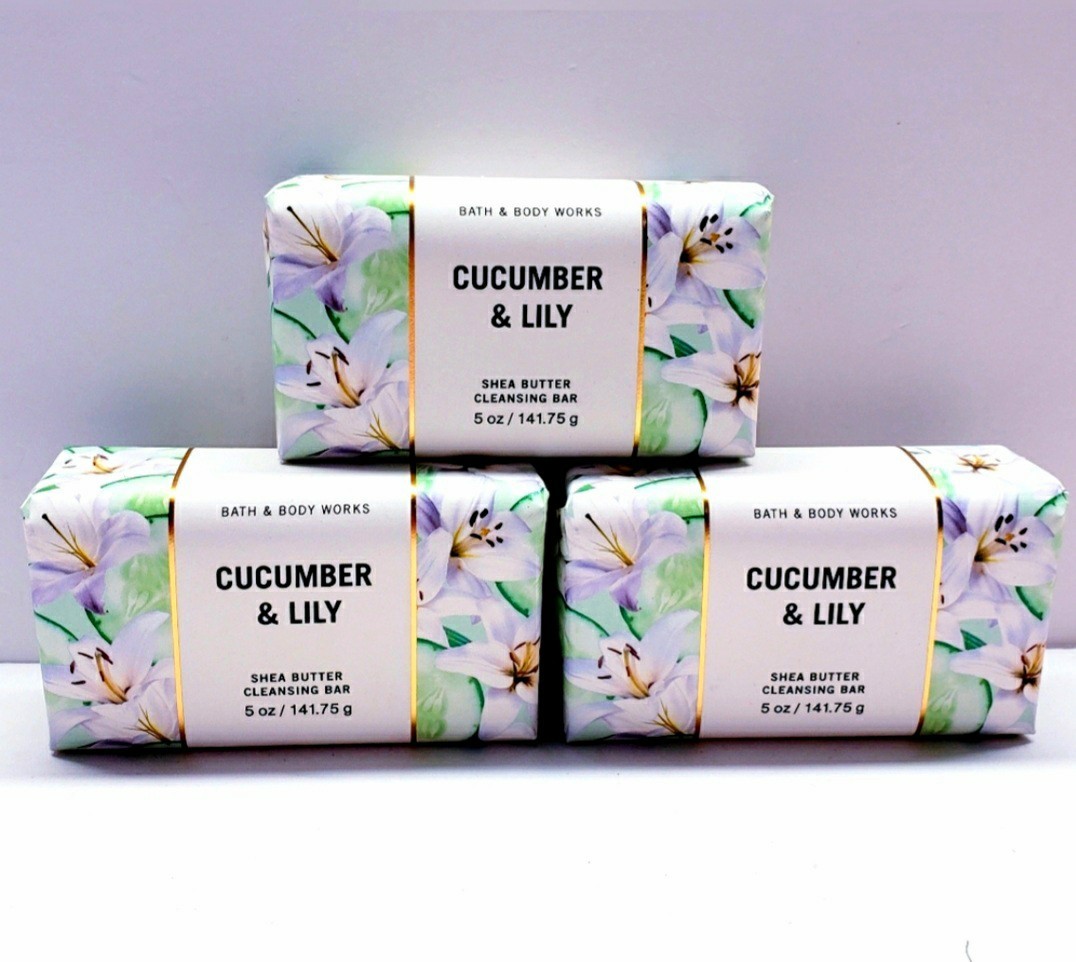 Bath & Body Works CUCUMBER & LILY Shea Butter Cleansing Bar Soap, 5 oz (3 pack)
