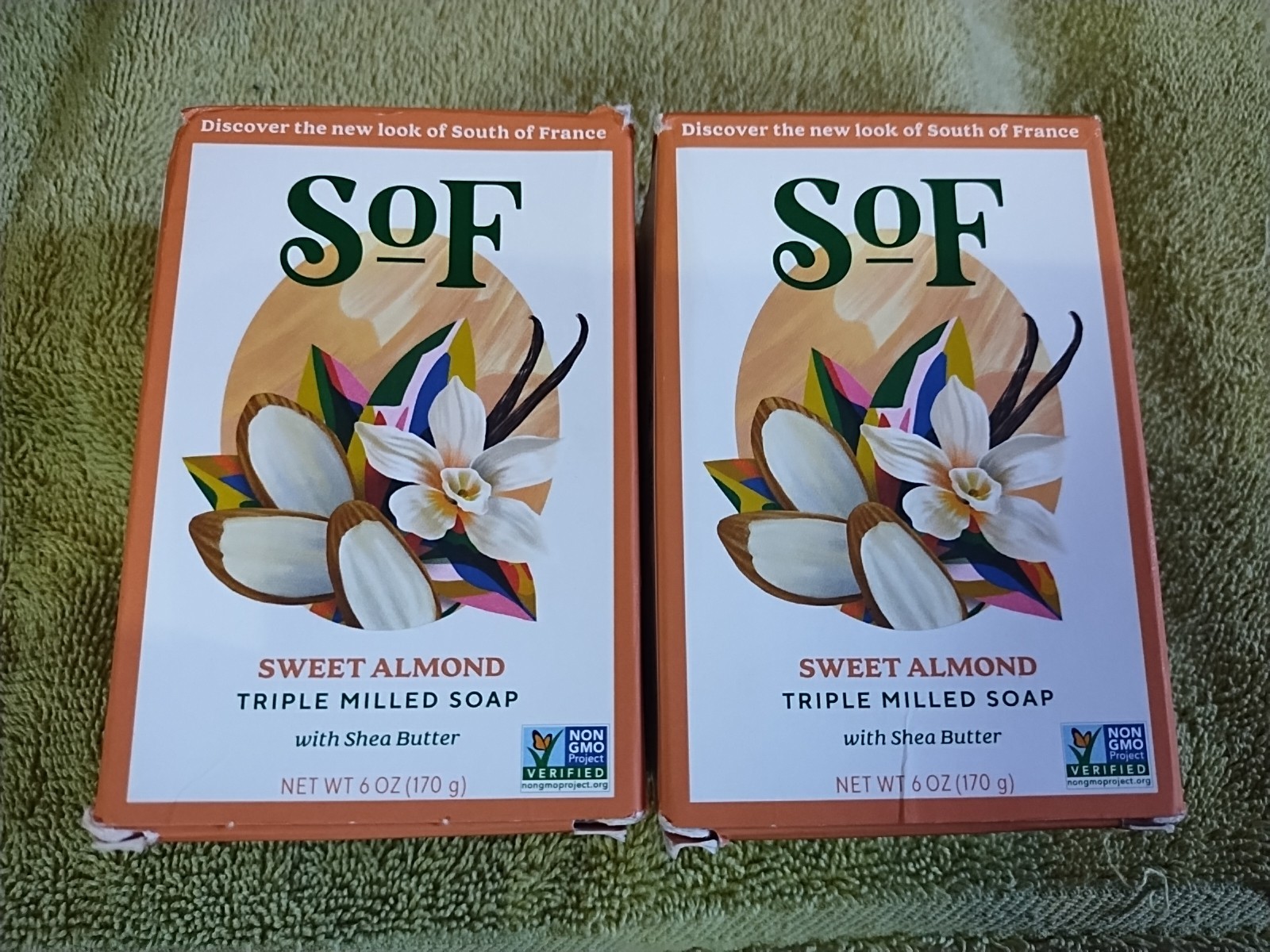 South of France Soap 2 Bars Sweet Almond Triple Milled Shea Butter 6 oz Non Gmo
