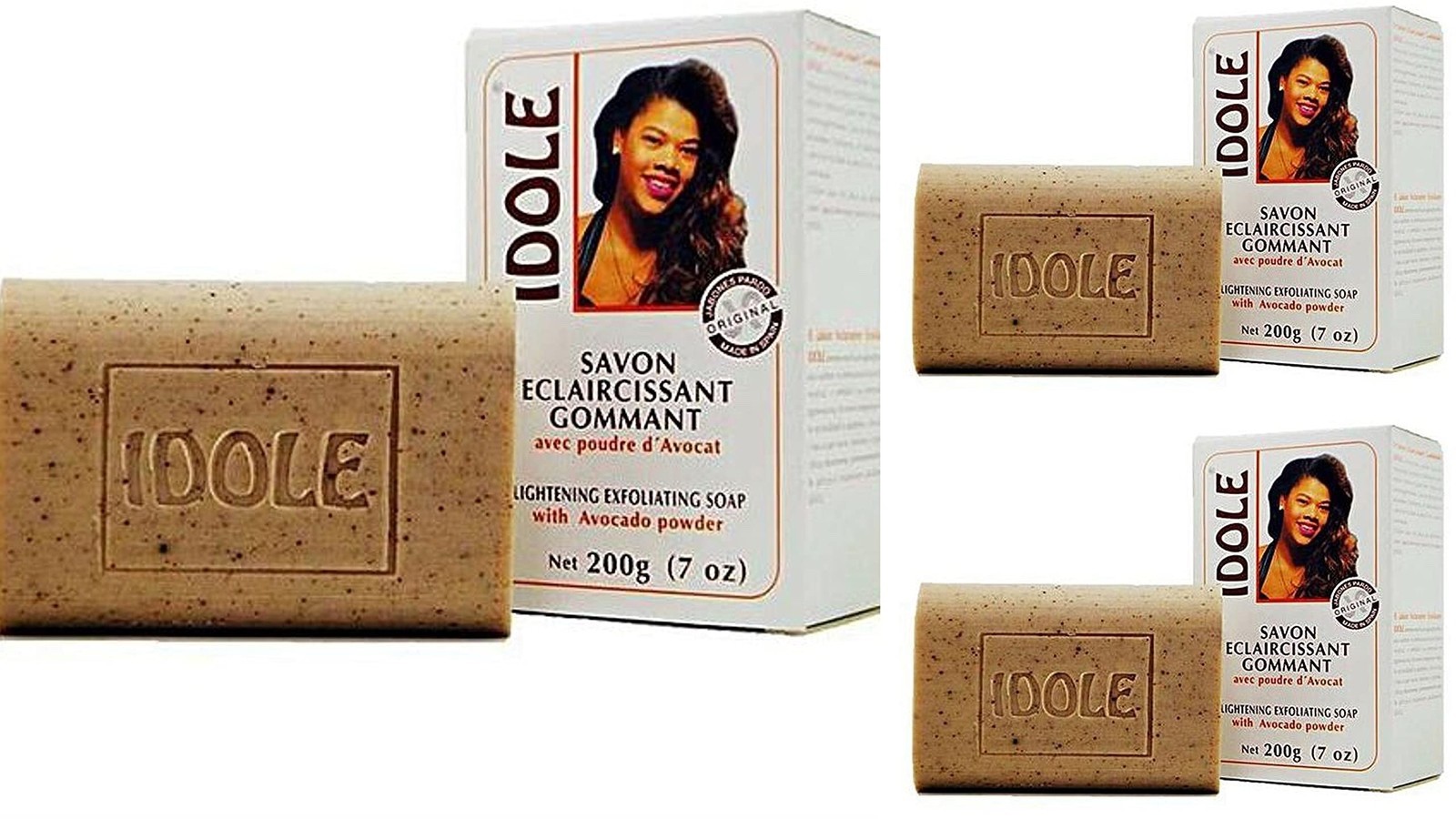 Idole Brightening Exfoliating Soap with Avocado Seed Powder, ) 3-Pack