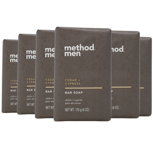 Method Men Cedar + Cypress Bar Soap 6 Oz – Plant‑Based Cleanser, Pack of 6