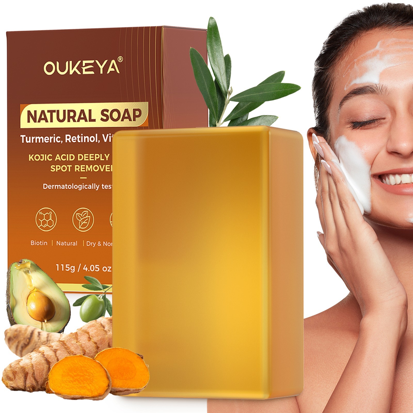 OUKEYA Bath & Body Soap Bar – Turmeric/Goats Milk/Beef Tallow Cleansing Soap